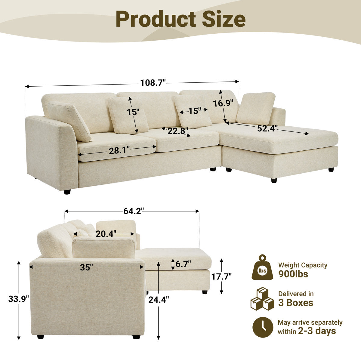 Wauseon 2 - Piece 108.7" Upholstered L Shape Sofa with Convertible Chaise