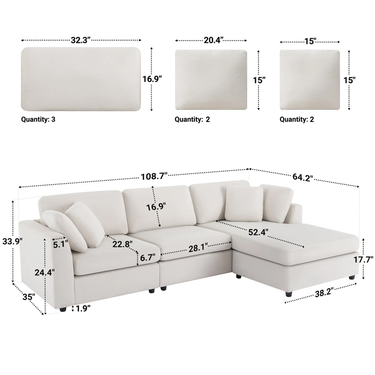 Wauseon 2 - Piece 108.7" Upholstered L Shape Sofa with Convertible Chaise