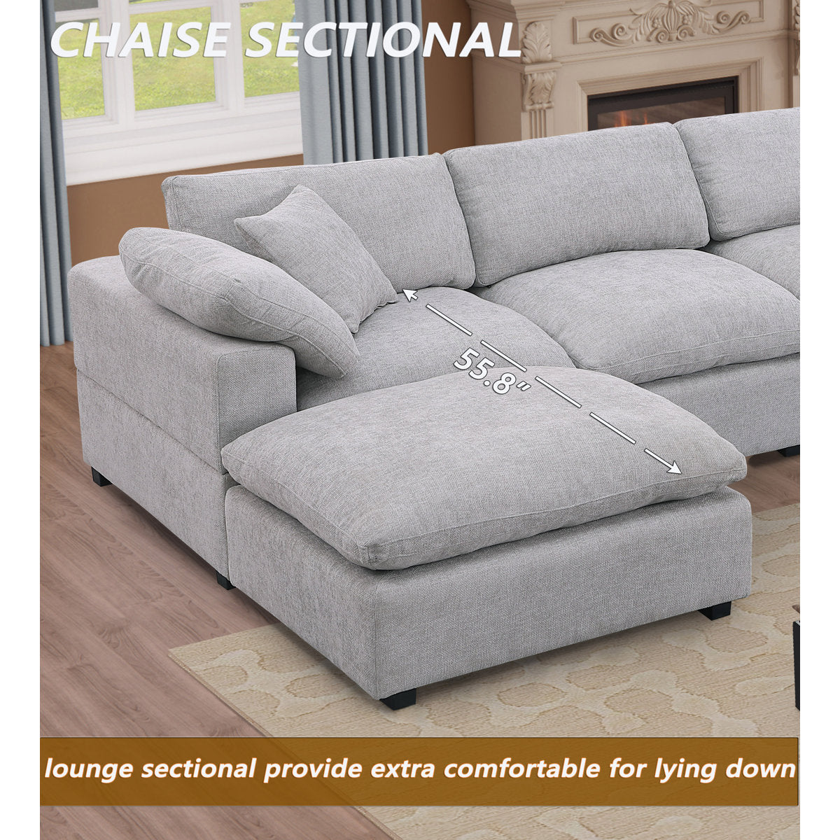 Wilroy 6-piece Comfy U-shaped Sofa Couch Reversible Chaise Sectional