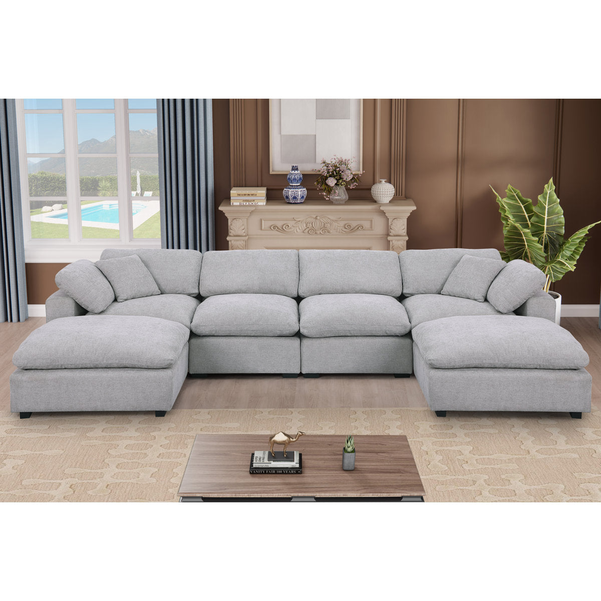 Wilroy 6-piece Comfy U-shaped Sofa Couch Reversible Chaise Sectional