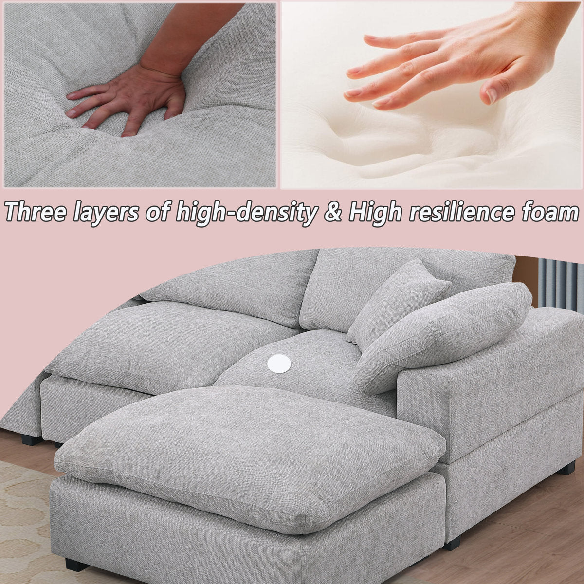 Wilroy 6-piece Comfy U-shaped Sofa Couch Reversible Chaise Sectional