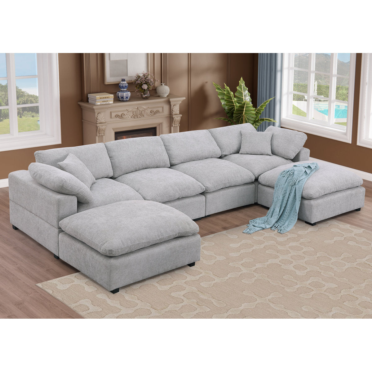 Wilroy 6-piece Comfy U-shaped Sofa Couch Reversible Chaise Sectional