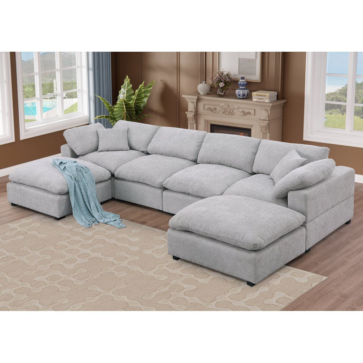 Wilroy 6-piece Comfy U-shaped Sofa Couch Reversible Chaise Sectional