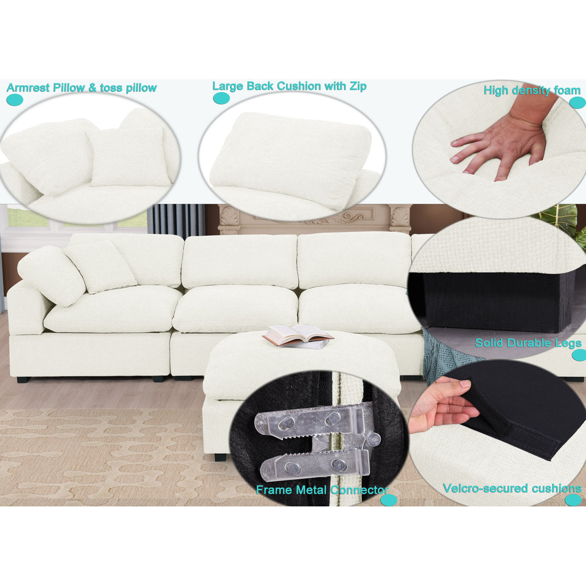 Wilroy 6-piece Comfy U-shaped Sofa Couch Reversible Chaise Sectional