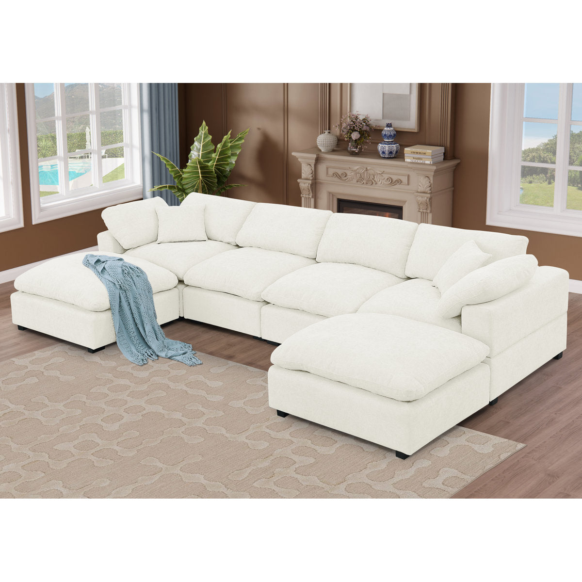 Wilroy 6-piece Comfy U-shaped Sofa Couch Reversible Chaise Sectional