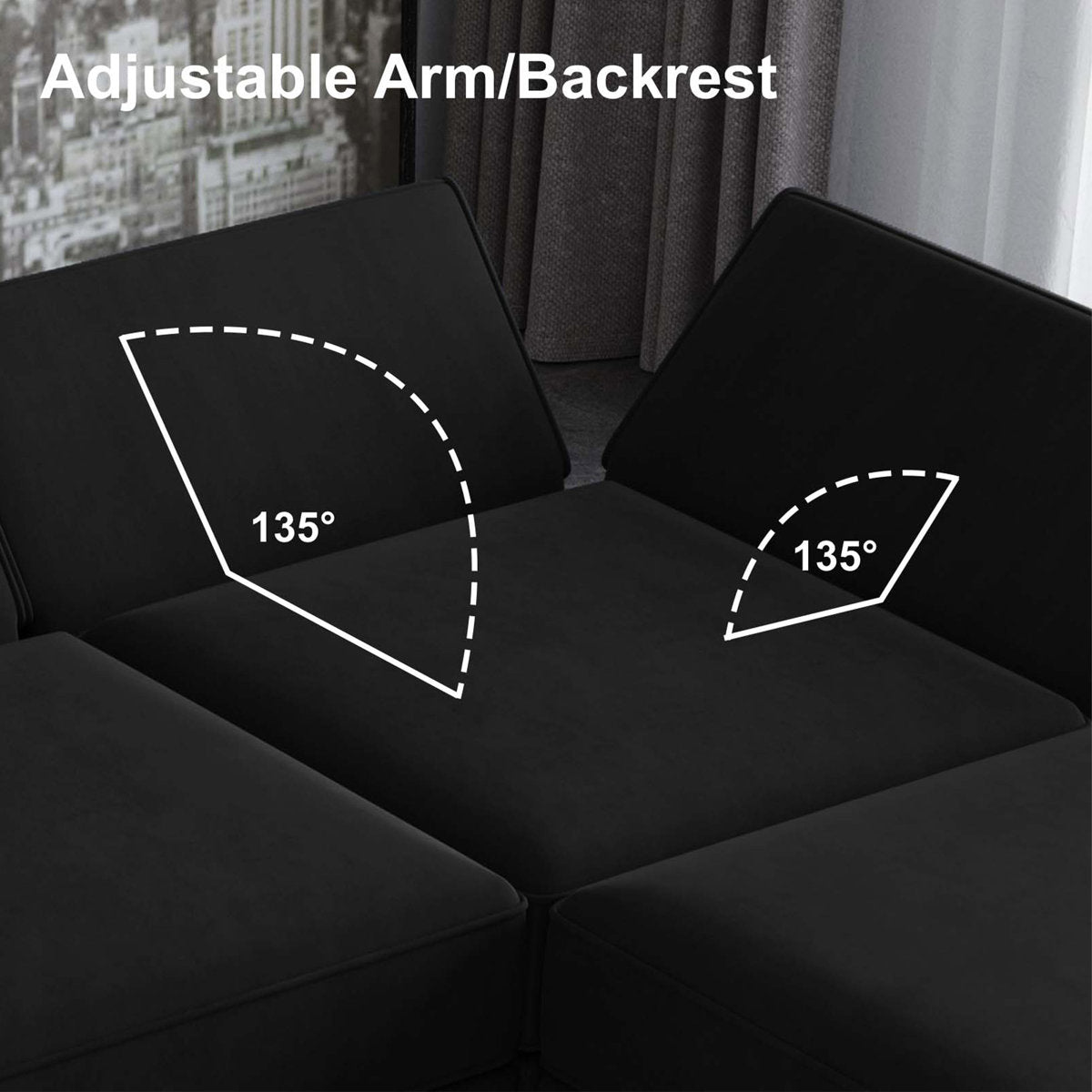 Wylodene 9-Pieces Large L Shaped Velvet Reversible Modular Sofa Sectional Couch-9 Storage Ottomans with 8 Backrests