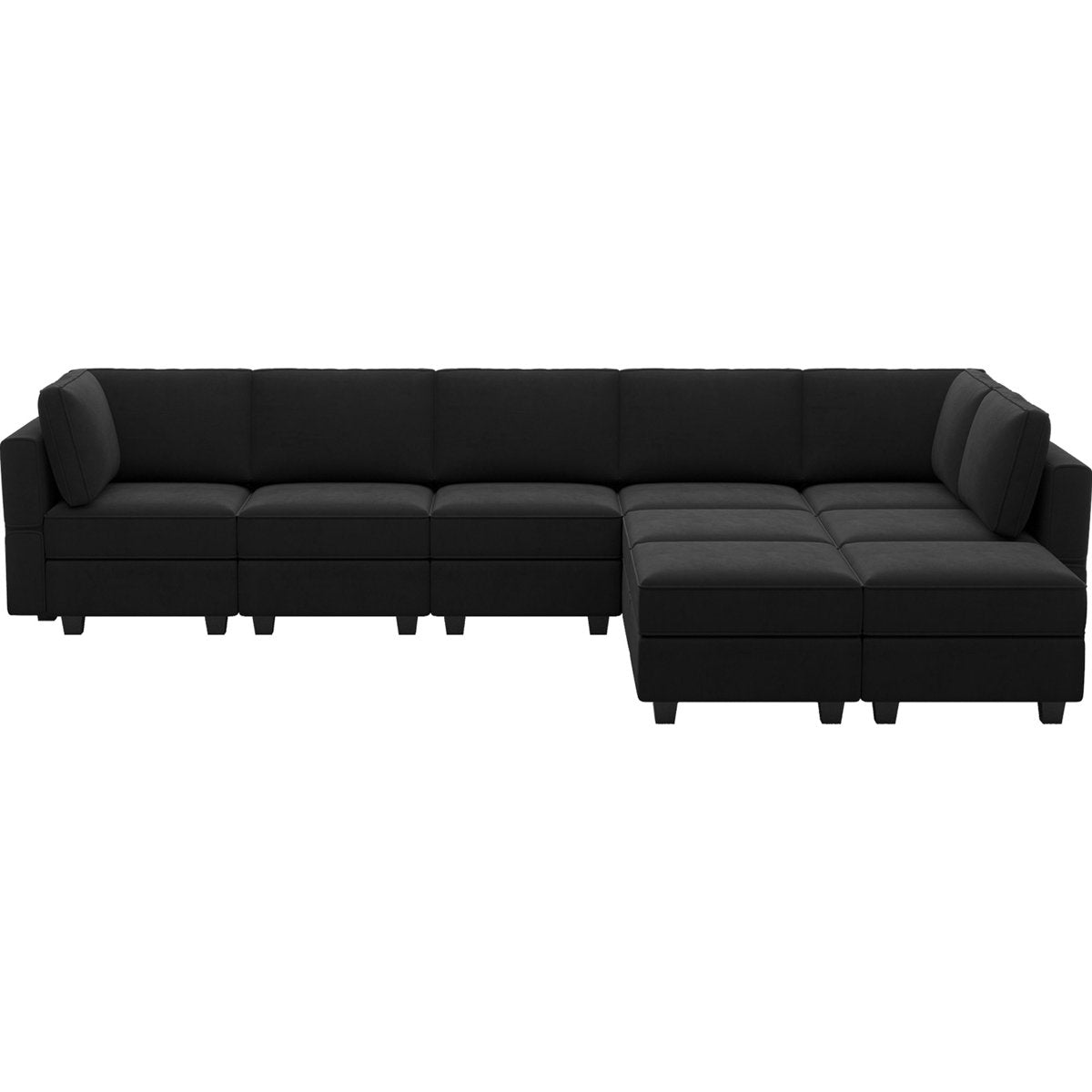 Wylodene 9-Pieces Large L Shaped Velvet Reversible Modular Sofa Sectional Couch-9 Storage Ottomans with 8 Backrests