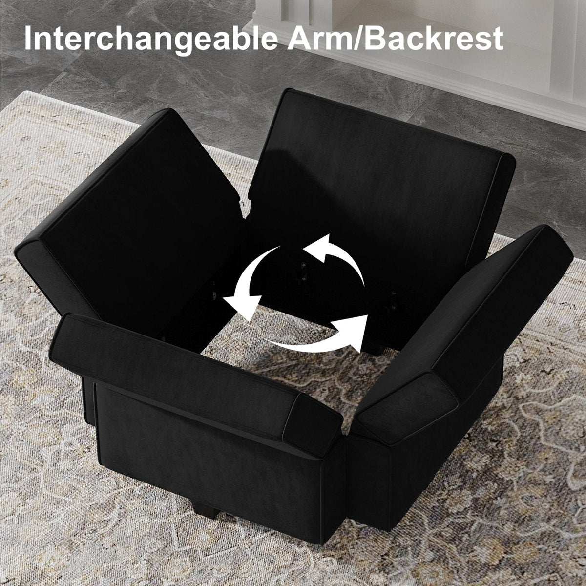 Wylodene 9-Pieces Large L Shaped Velvet Reversible Modular Sofa Sectional Couch-9 Storage Ottomans with 8 Backrests