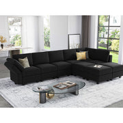 Wylodene 9-Pieces Large L Shaped Velvet Reversible Modular Sofa Sectional Couch-9 Storage Ottomans with 8 Backrests