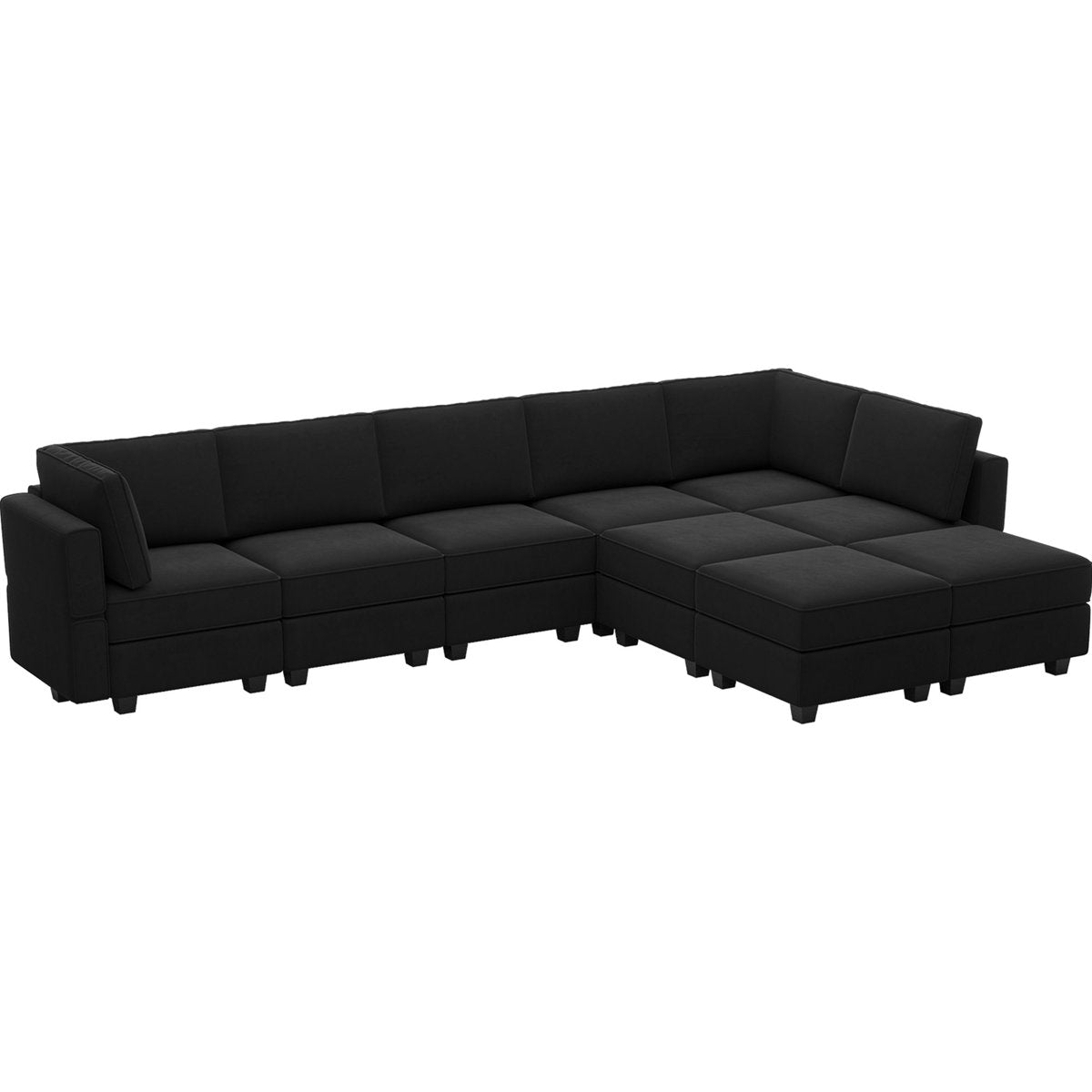 Wylodene 9-Pieces Large L Shaped Velvet Reversible Modular Sofa Sectional Couch-9 Storage Ottomans with 8 Backrests