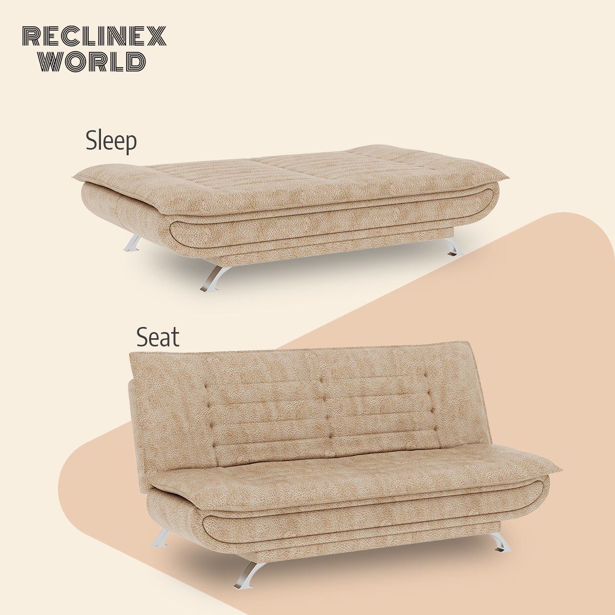 3 Seater Double Solid Wood Fold Out Sofa Cum Bed (Finish Color - Beige Delivery Condition - Pre-assembled)