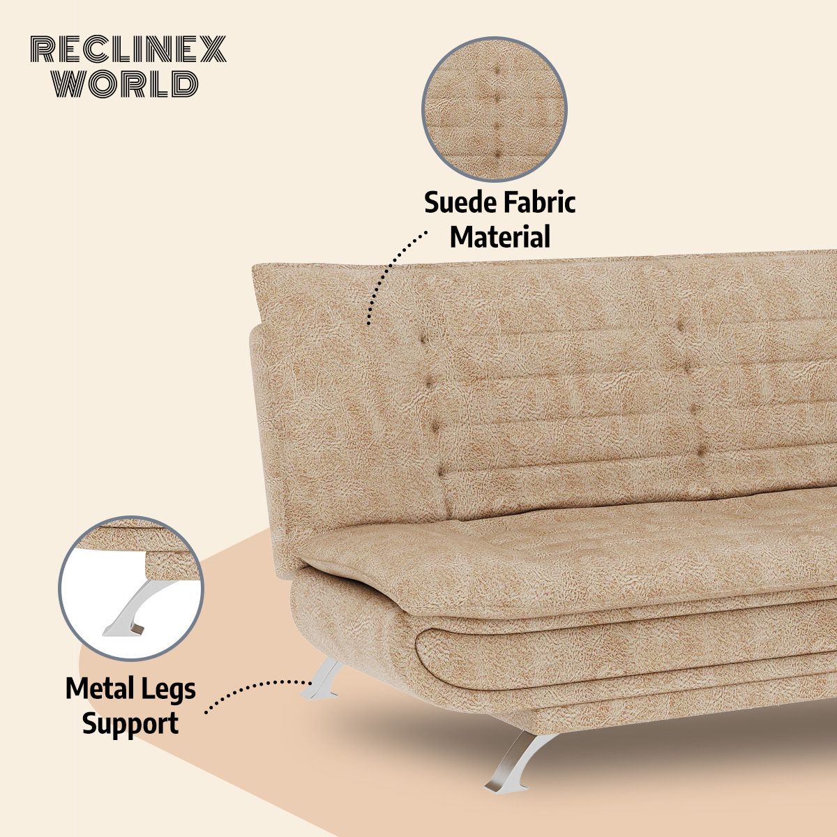 3 Seater Double Solid Wood Fold Out Sofa Cum Bed (Finish Color - Beige Delivery Condition - Pre-assembled)