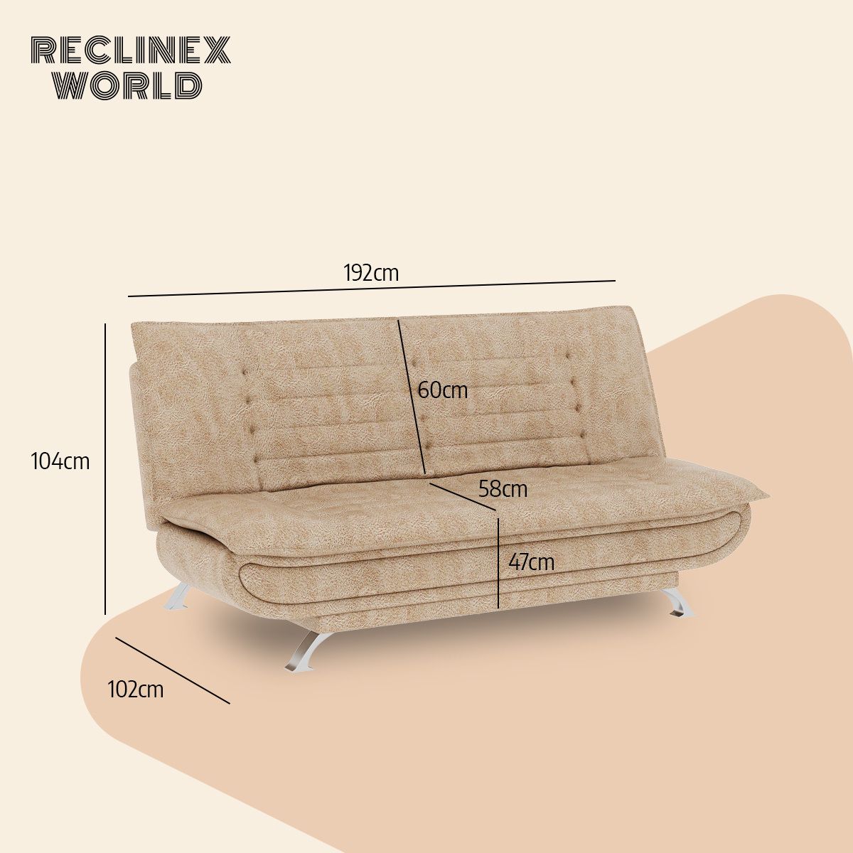 3 Seater Double Solid Wood Fold Out Sofa Cum Bed (Finish Color - Beige Delivery Condition - Pre-assembled)