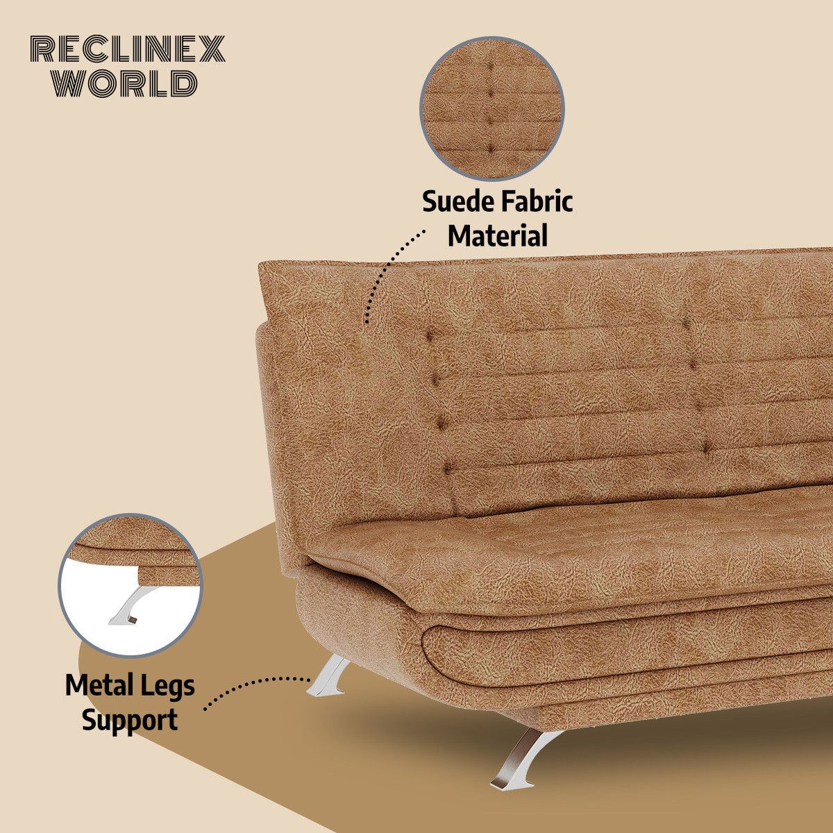 3 Seater Double Solid Wood Fold Out Sofa Cum Bed (Finish Color - Dark Beige Delivery Condition - Pre-assembled)