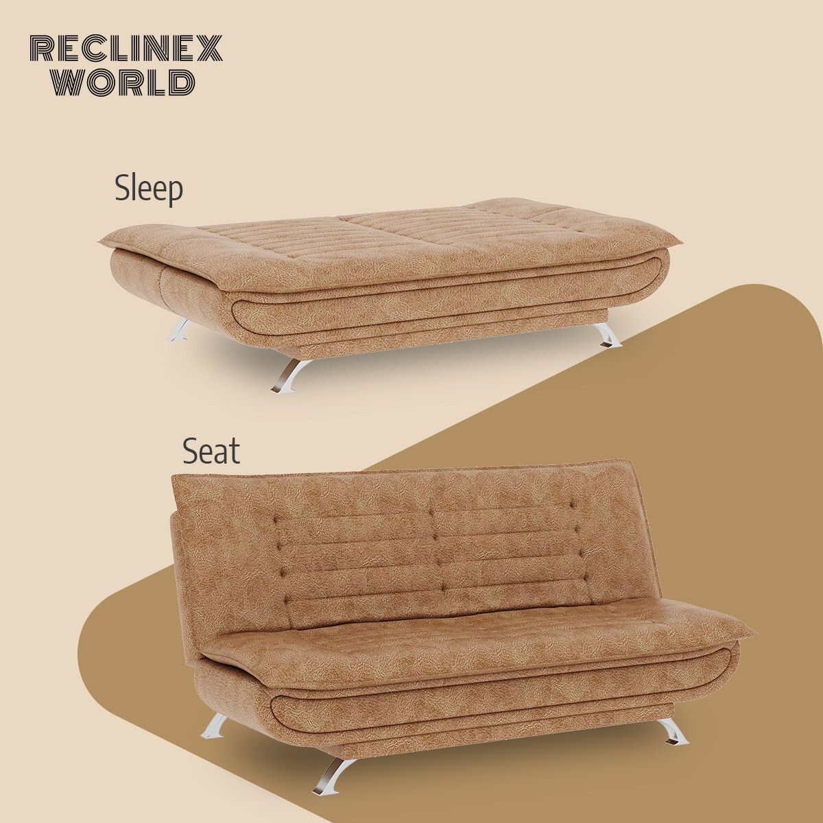 3 Seater Double Solid Wood Fold Out Sofa Cum Bed (Finish Color - Dark Beige Delivery Condition - Pre-assembled)