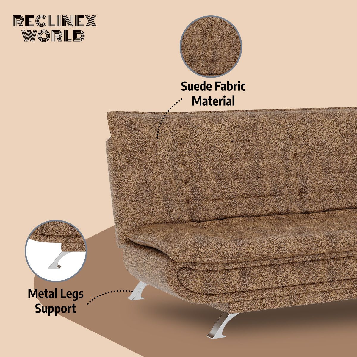 3 Seater Double Solid Wood Fold Out Sofa Cum Bed (Finish Color - Light Brown Delivery Condition - Pre-assembled)