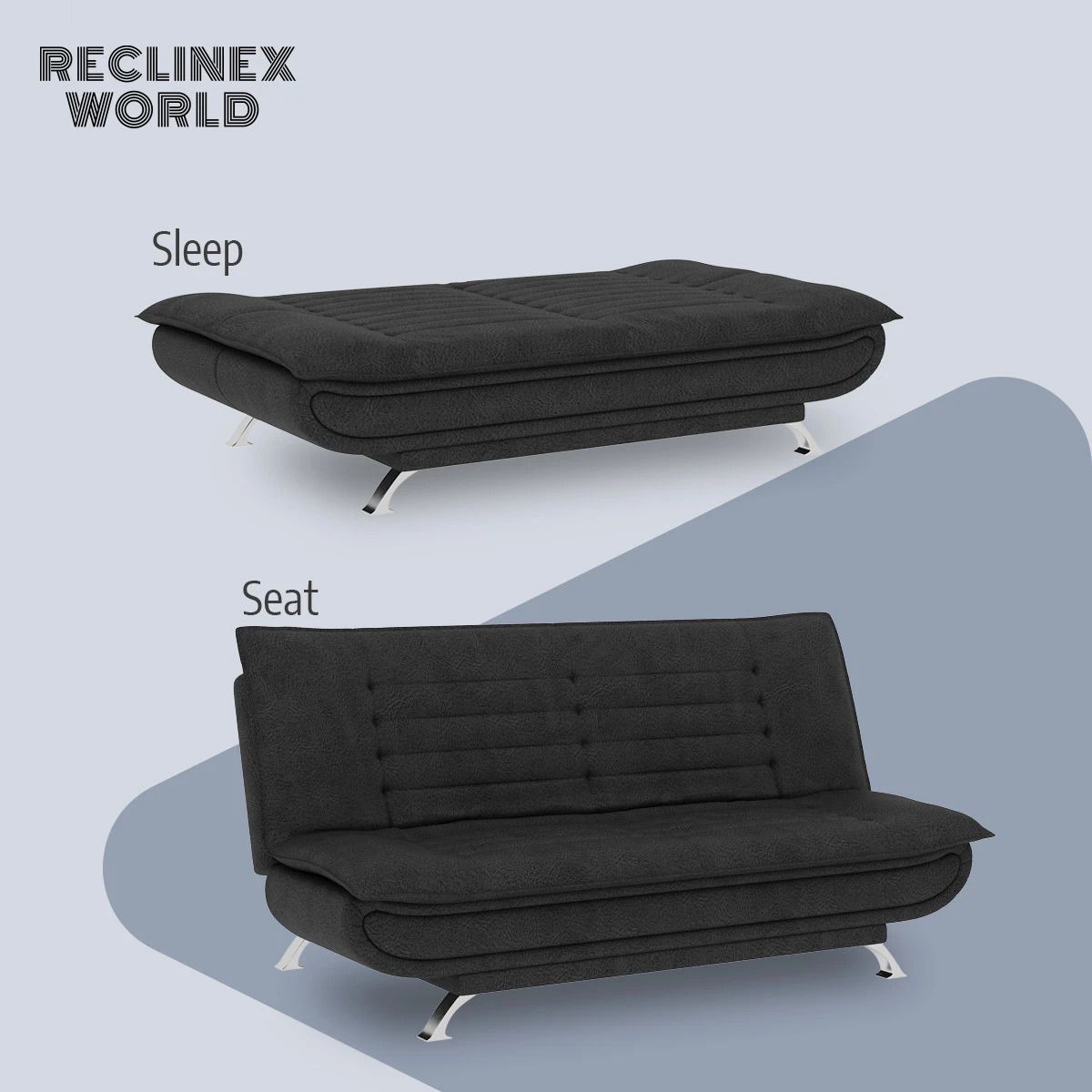 3 Seater Double Solid Wood Fold Out Sofa Cum Bed (Finish Color - Grey Delivery Condition - Pre-assembled)