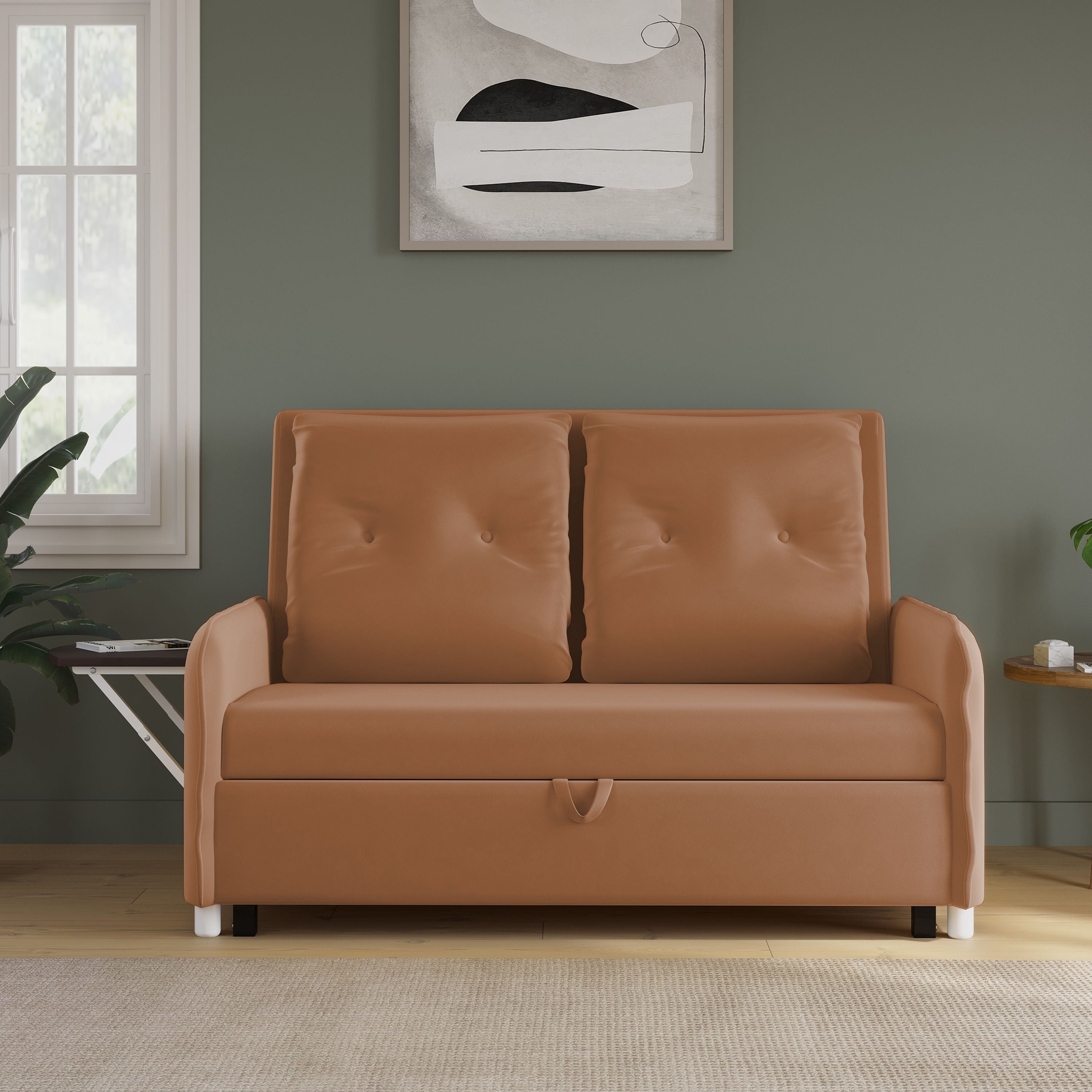 3 Seater Double Solid Wood Pull Out Sofa Cum Bed (Finish Color - BROWN Delivery Condition - DIY(Do-It-Yourself))