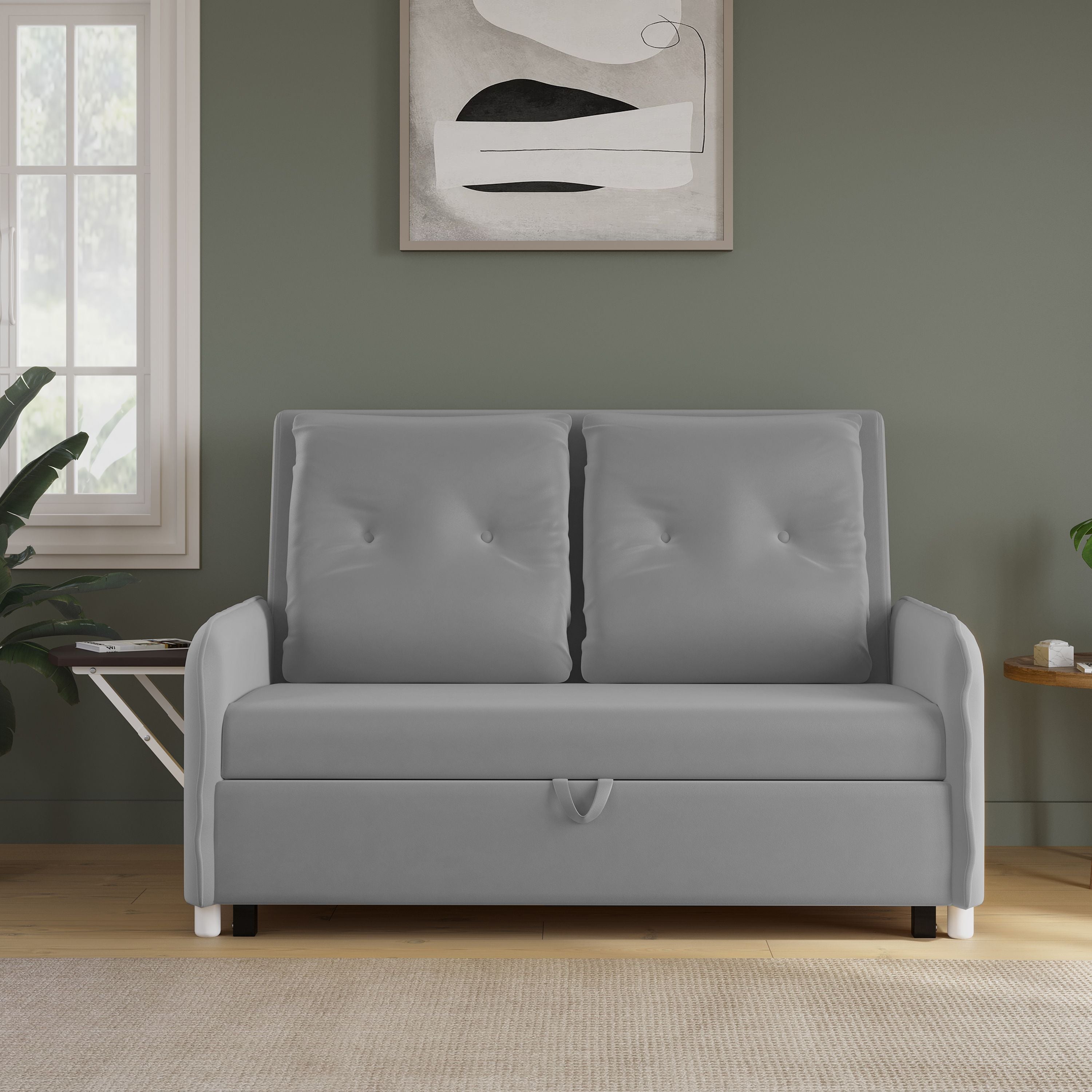 3 Seater Double Solid Wood Pull Out Sofa Cum Bed (Finish Color - GREY Delivery Condition - DIY(Do-It-Yourself))