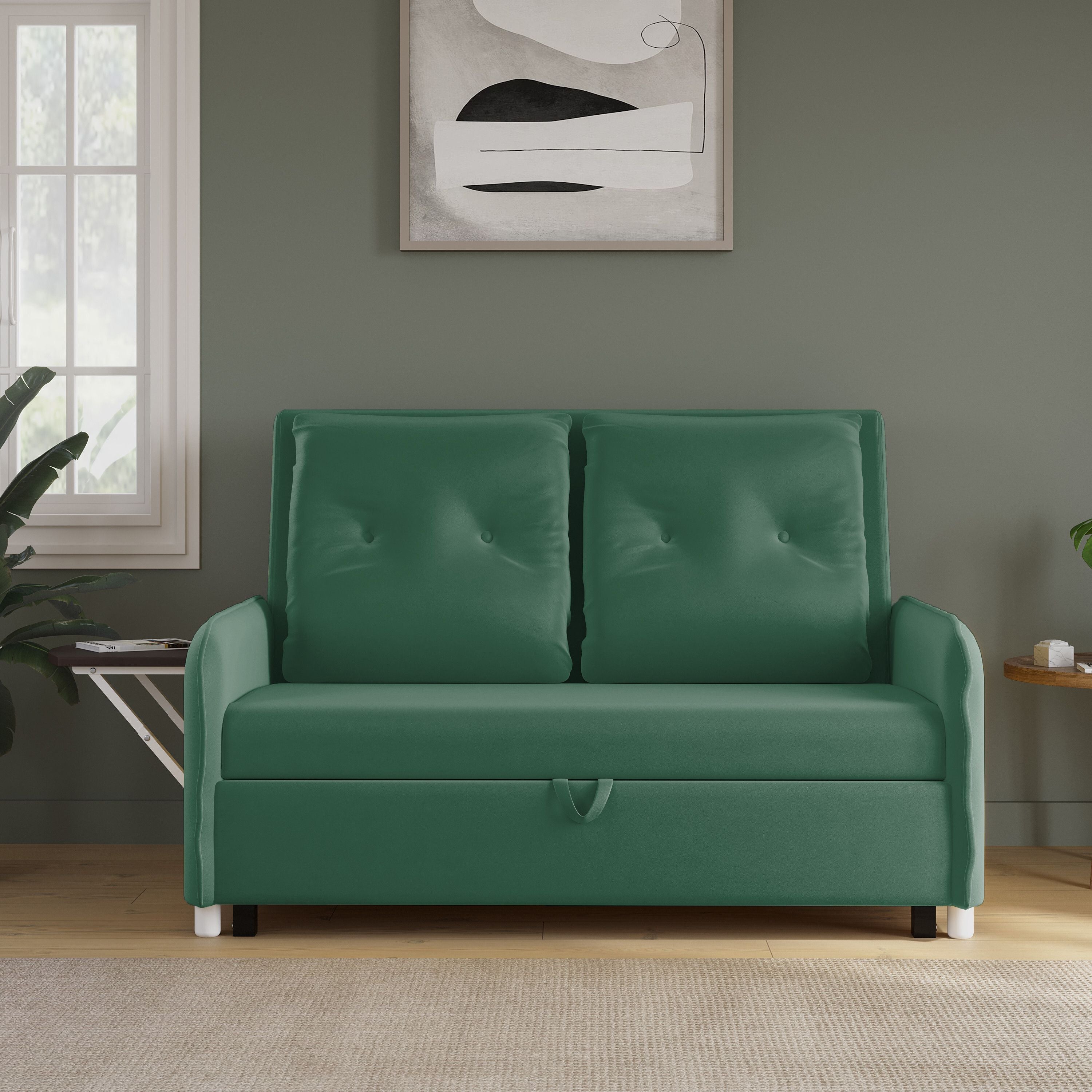 GUCCI MULTI UTILITY SOFA 3 Seater Double Solid Wood Pull Out Sofa Cum Bed (Finish Color - Green Delivery Condition - DIY(Do-It-Yourself))