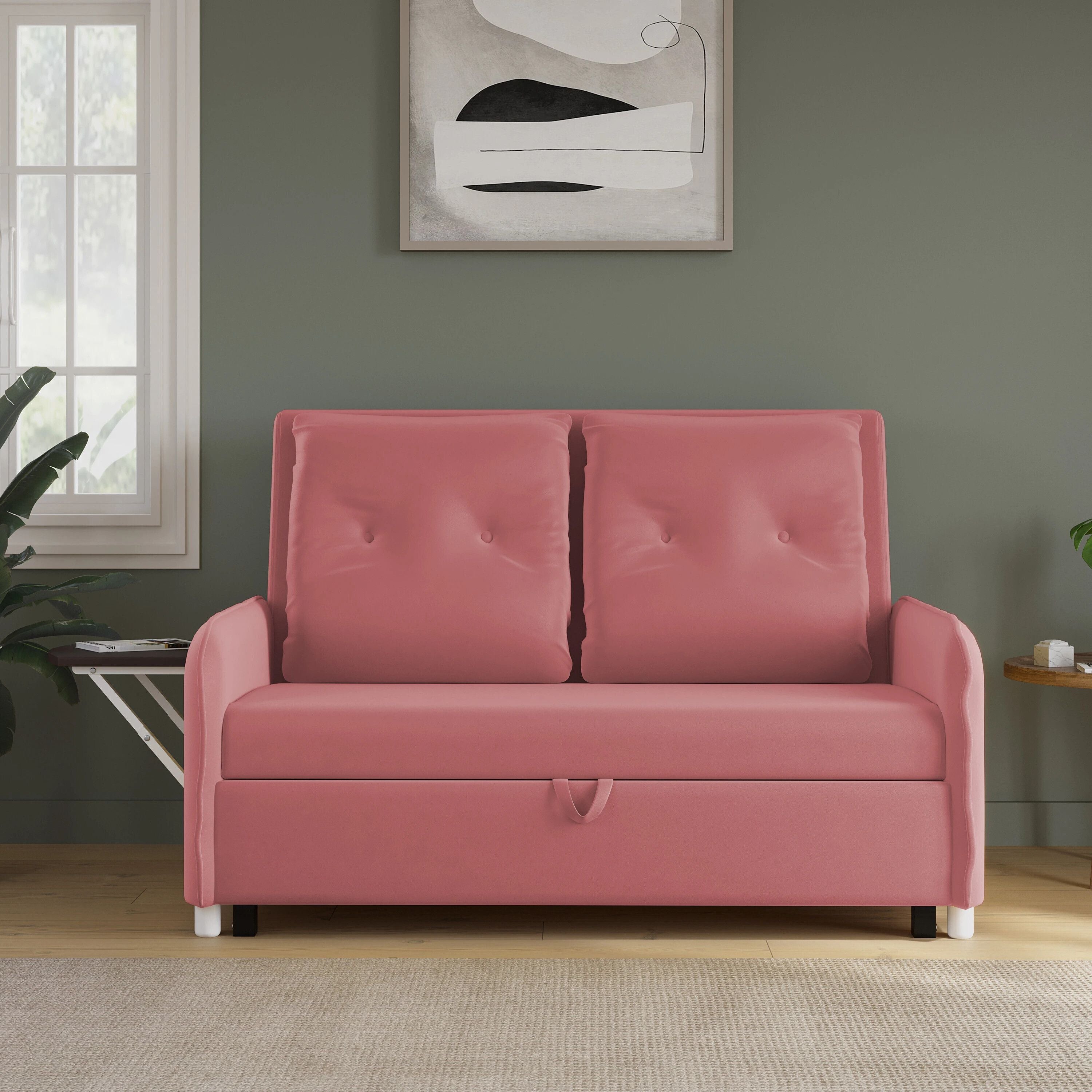 MULTI UTILITY SOFA 3 Seater Double Solid Wood Pull Out Sofa Cum Bed (Finish Color - Pink Delivery Condition - DIY(Do-It-Yourself))