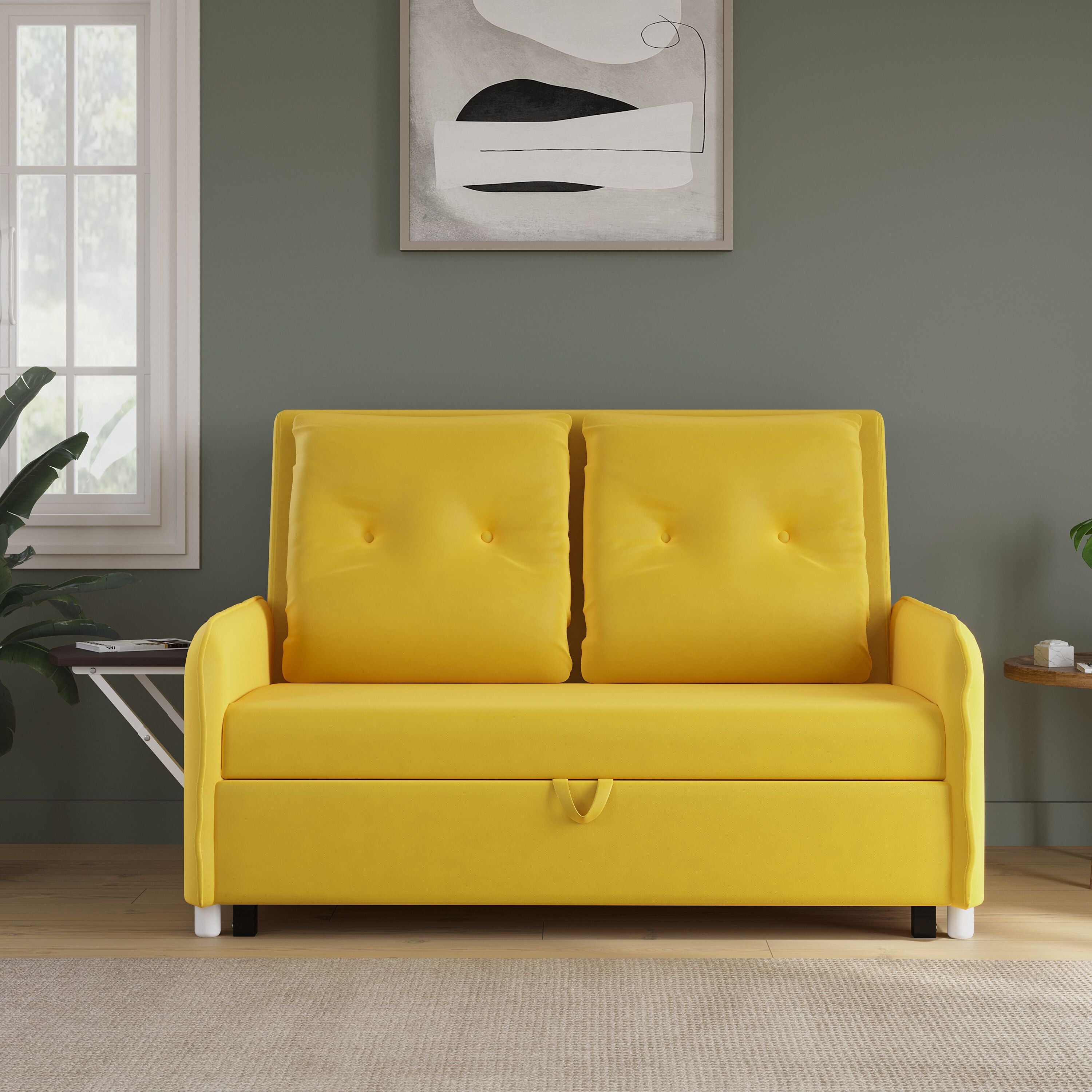 MULTI UTILITY SOFA 3 Seater Double Solid Wood Pull Out Sofa Cum Bed (Finish Color - Yellow Delivery Condition - DIY(Do-It-Yourself))