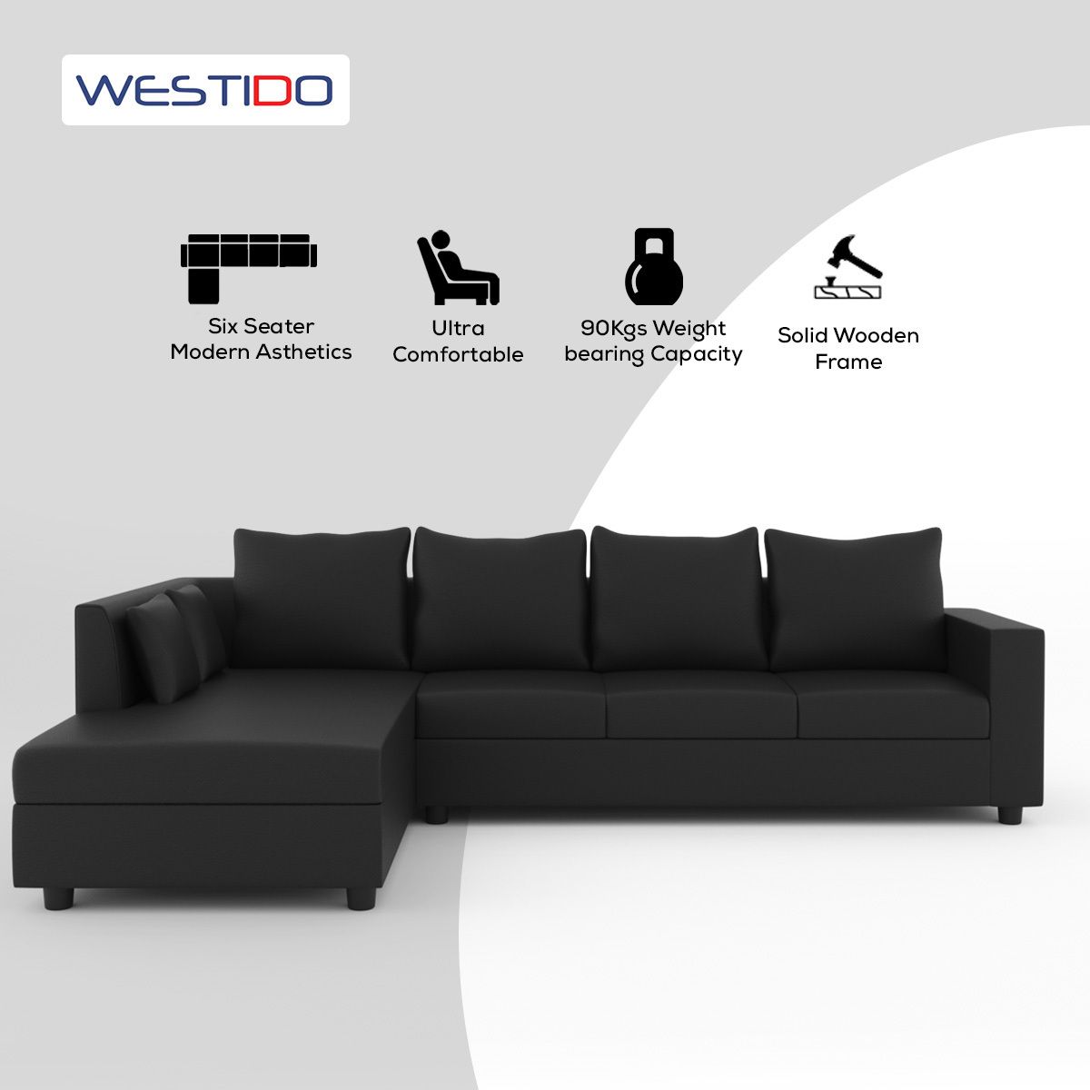 WESTIDO Leatherette 6 Seater  Sofa (Finish Color - Black, DIY(Do-It-Yourself))