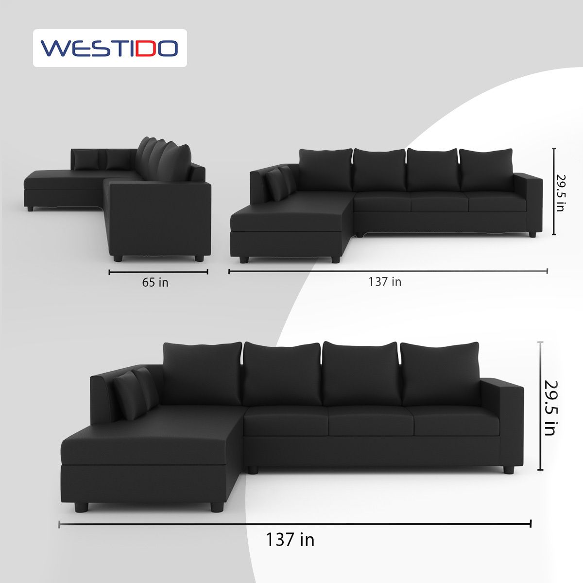 WESTIDO Leatherette 6 Seater  Sofa (Finish Color - Black, DIY(Do-It-Yourself))