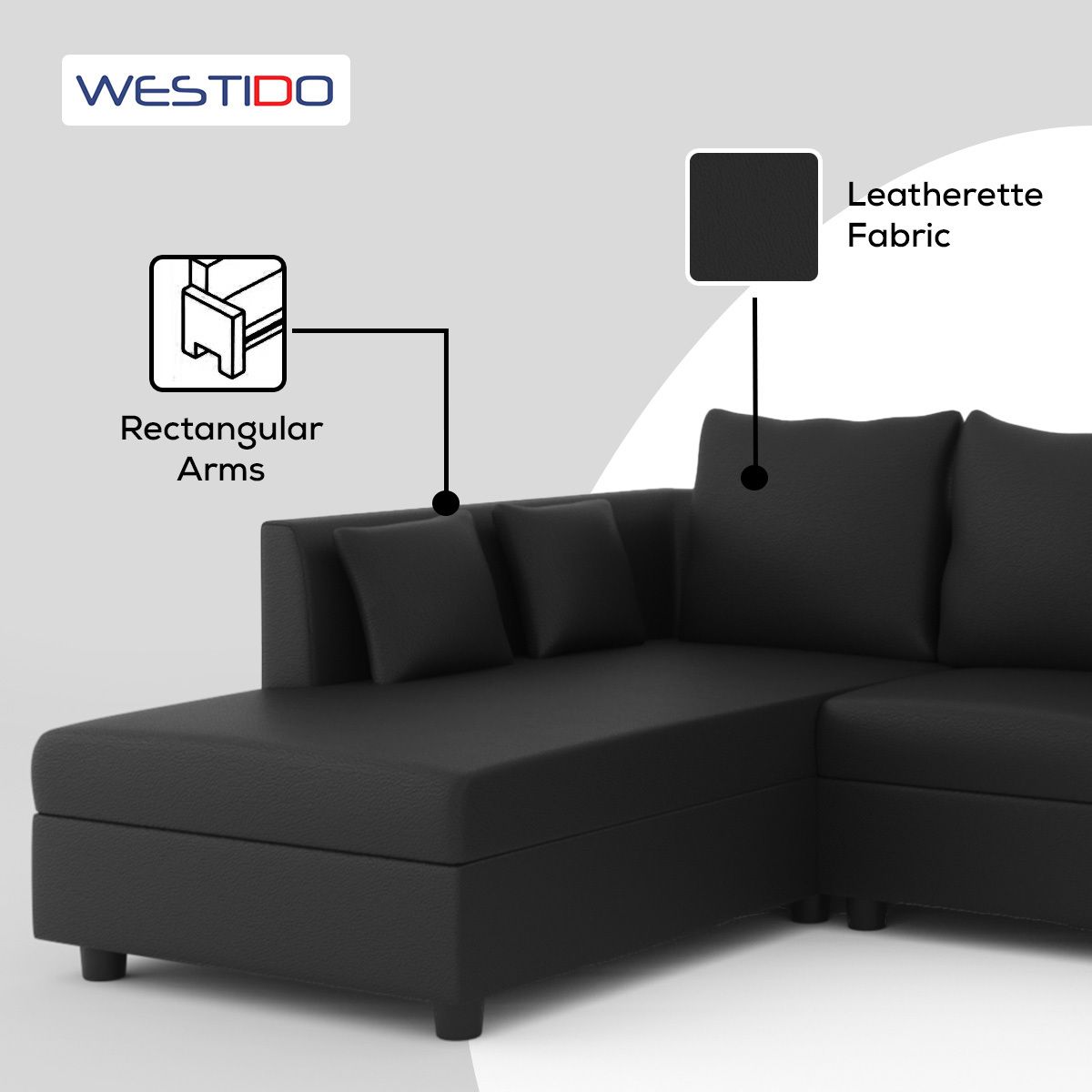 WESTIDO Leatherette 6 Seater  Sofa (Finish Color - Black, DIY(Do-It-Yourself))