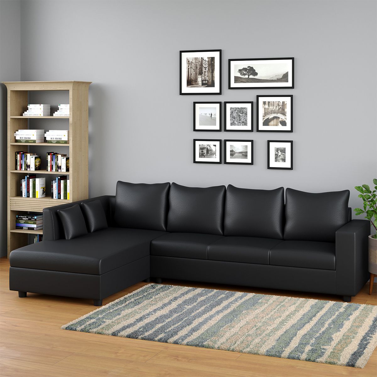 WESTIDO Leatherette 6 Seater  Sofa (Finish Color - Black, DIY(Do-It-Yourself))
