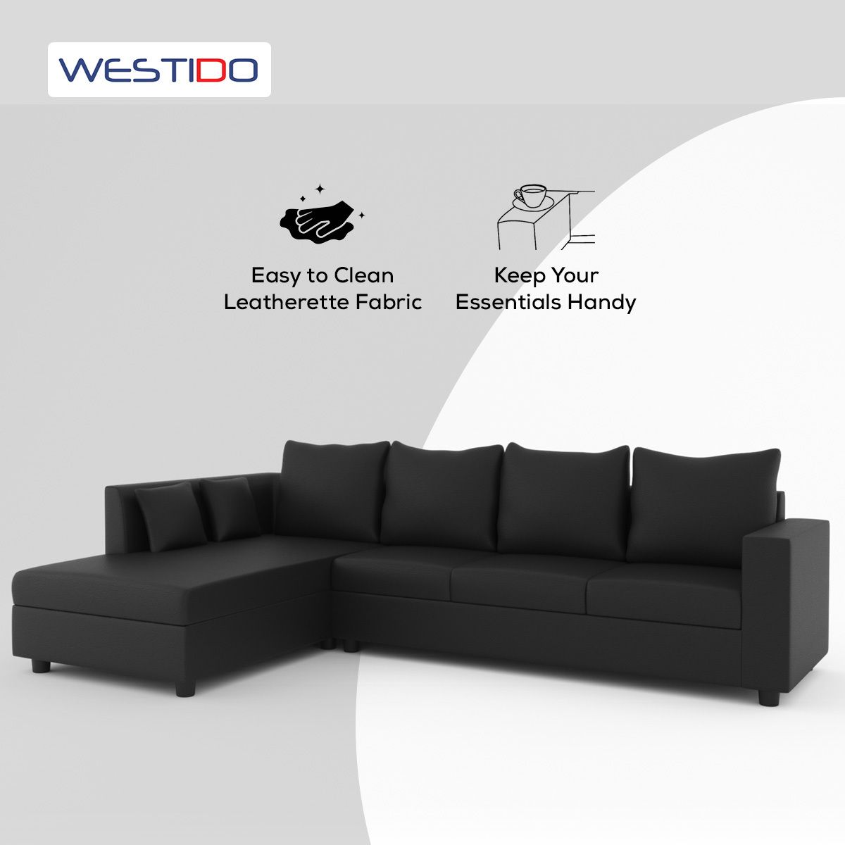 WESTIDO Leatherette 6 Seater  Sofa (Finish Color - Black, DIY(Do-It-Yourself))