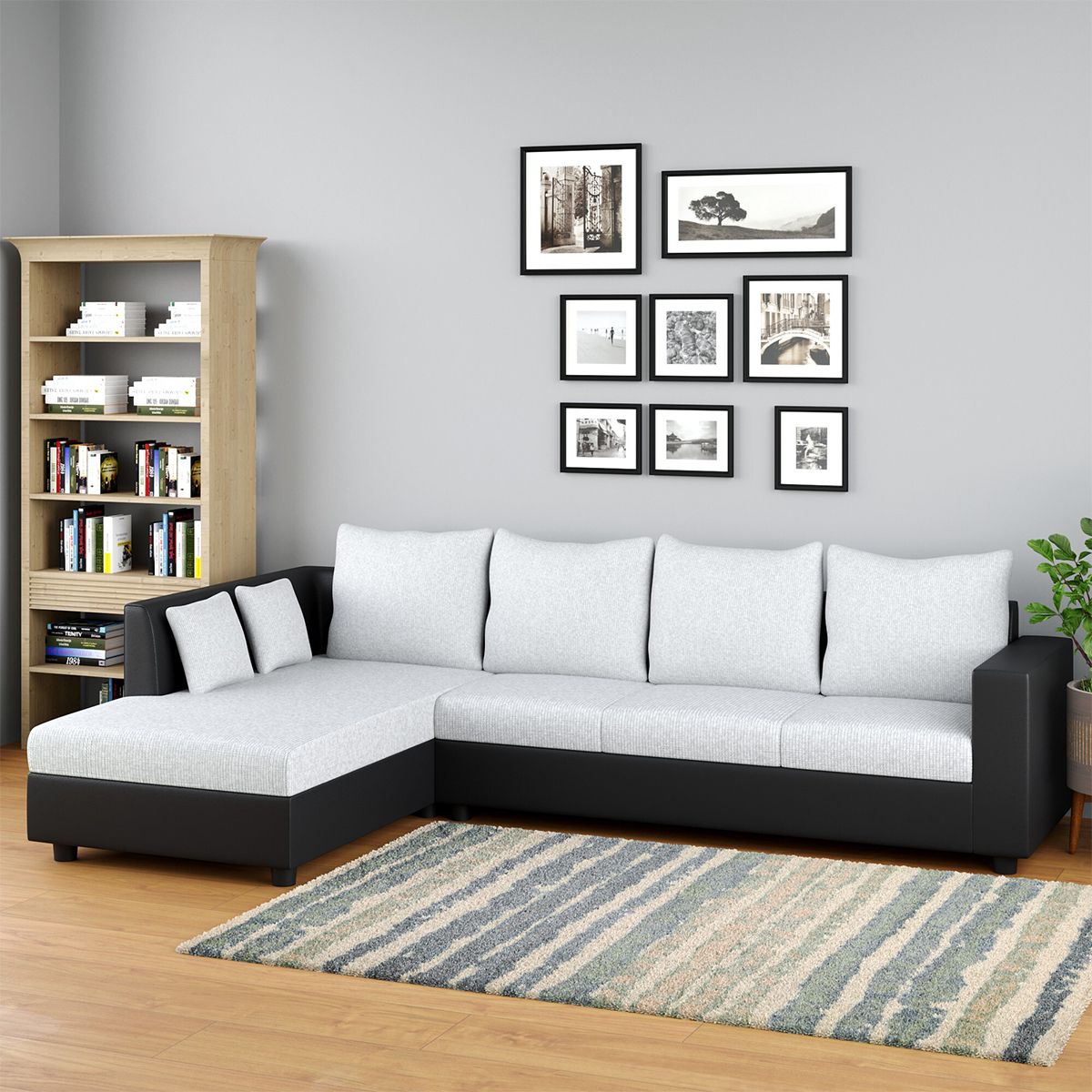 WESTIDO Leatherette 6 Seater  Sofa (Finish Color - Black Grey, DIY(Do-It-Yourself))