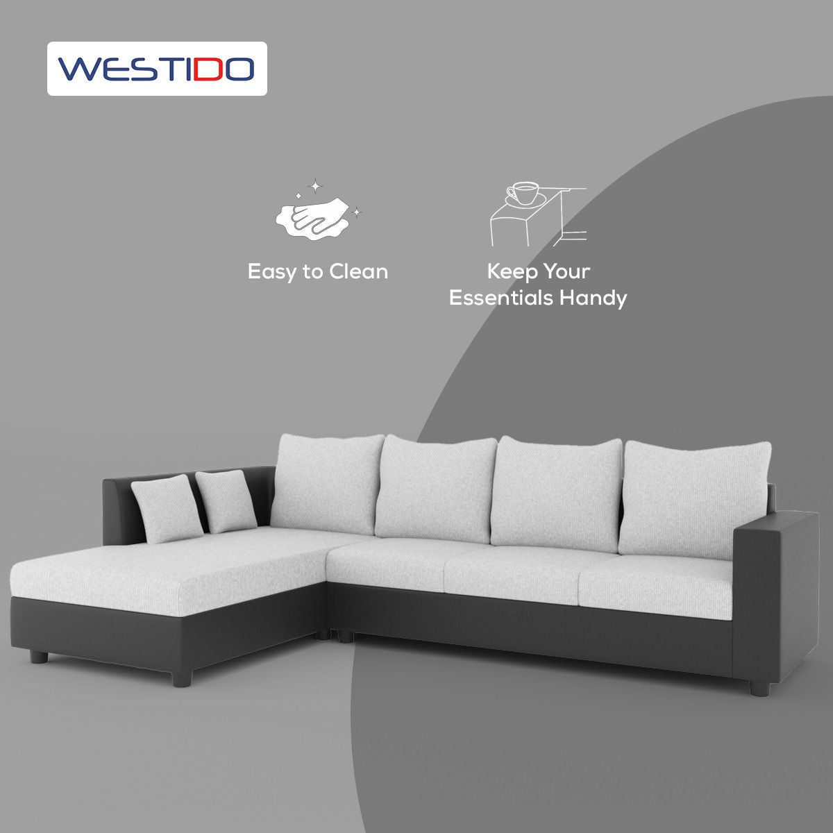 WESTIDO Leatherette 6 Seater  Sofa (Finish Color - Black Grey, DIY(Do-It-Yourself))
