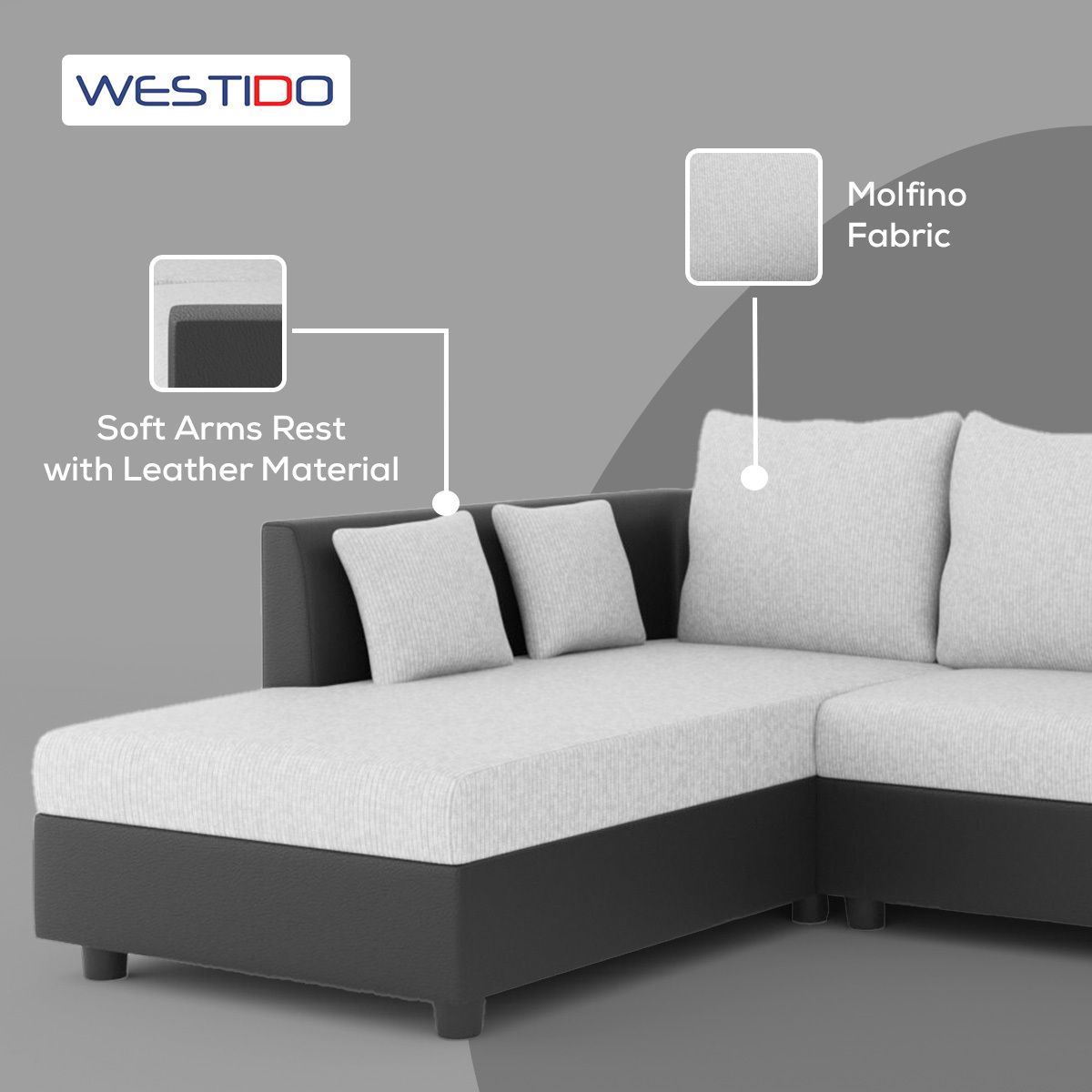 WESTIDO Leatherette 6 Seater  Sofa (Finish Color - Black Grey, DIY(Do-It-Yourself))