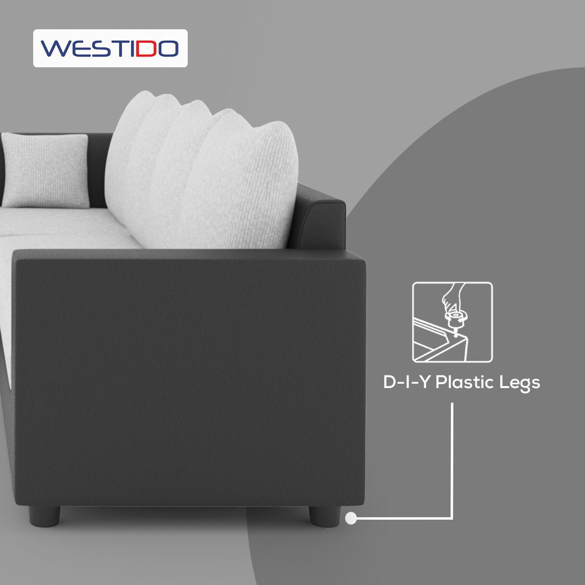 WESTIDO Leatherette 6 Seater  Sofa (Finish Color - Black Grey, DIY(Do-It-Yourself))