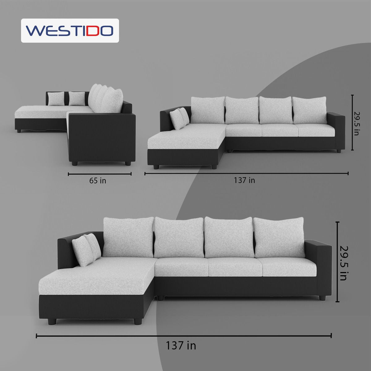 WESTIDO Leatherette 6 Seater  Sofa (Finish Color - Black Grey, DIY(Do-It-Yourself))