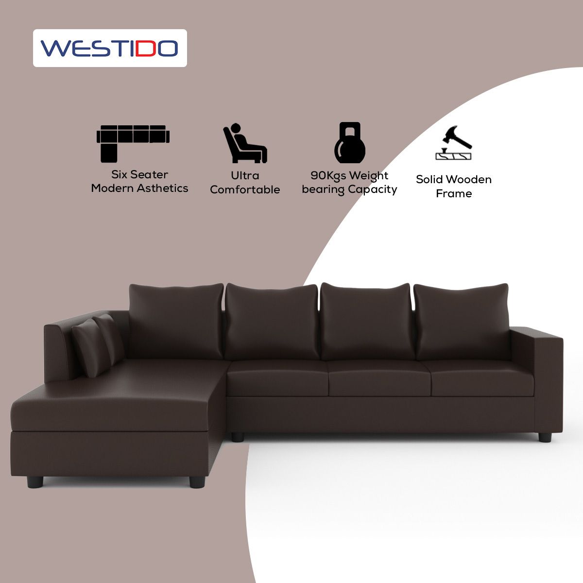WESTIDO Leatherette 6 Seater  Sofa (Finish Color - Brown, DIY(Do-It-Yourself))