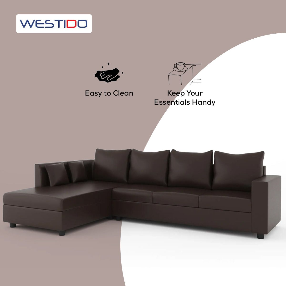 WESTIDO Leatherette 6 Seater  Sofa (Finish Color - Brown, DIY(Do-It-Yourself))
