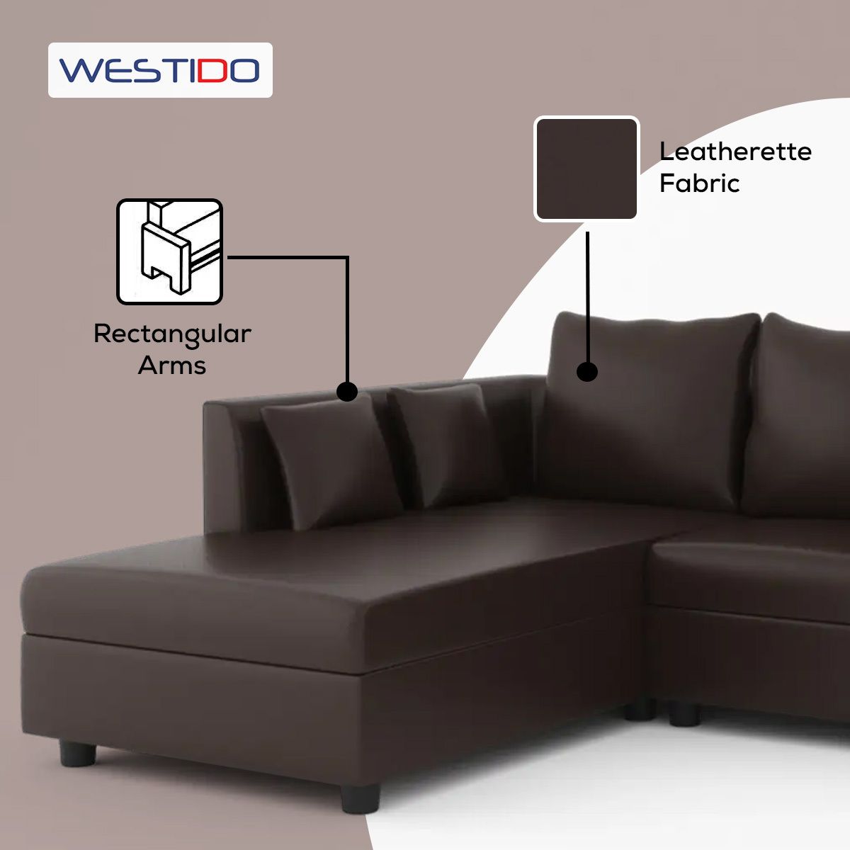 WESTIDO Leatherette 6 Seater  Sofa (Finish Color - Brown, DIY(Do-It-Yourself))