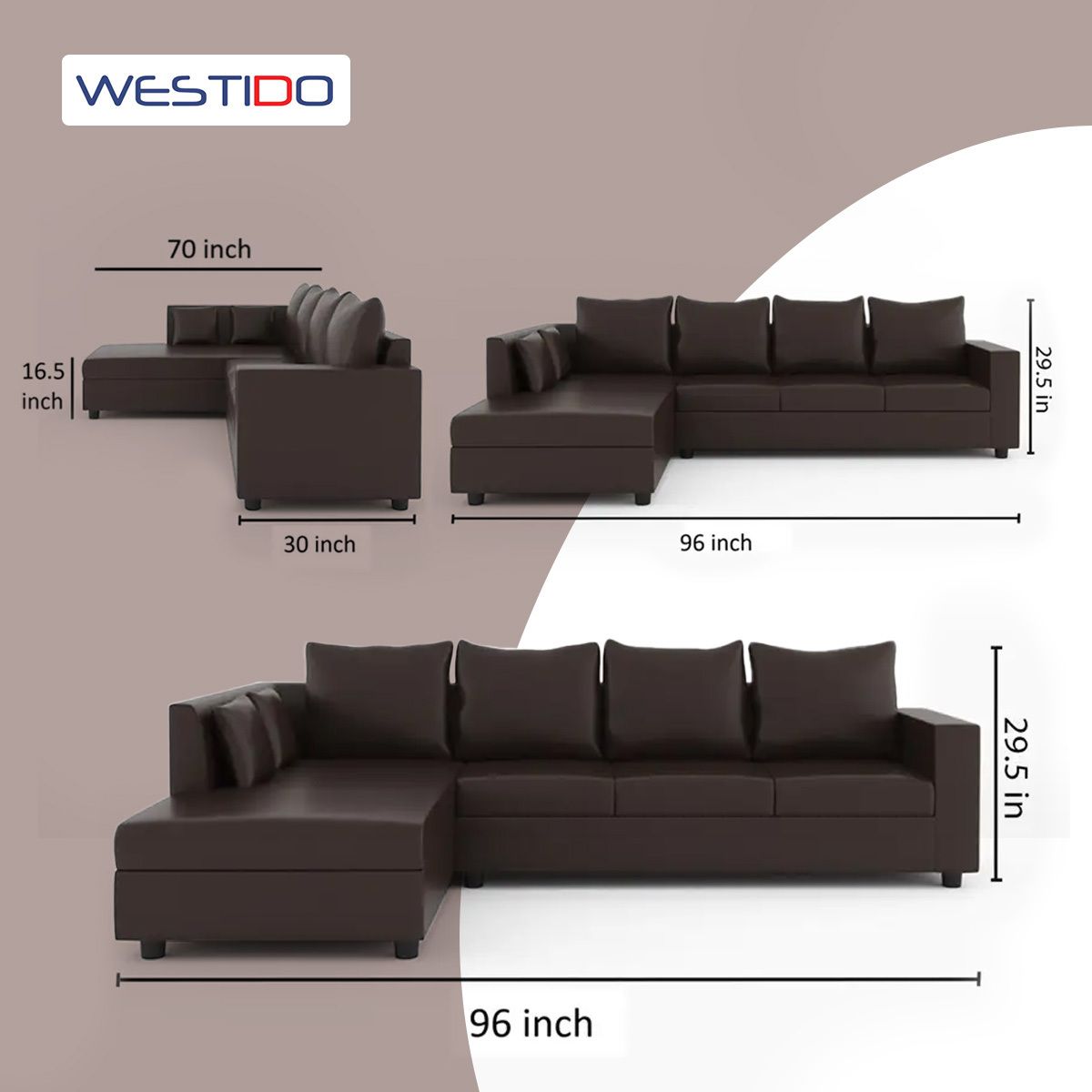 WESTIDO Leatherette 6 Seater  Sofa (Finish Color - Brown, DIY(Do-It-Yourself))