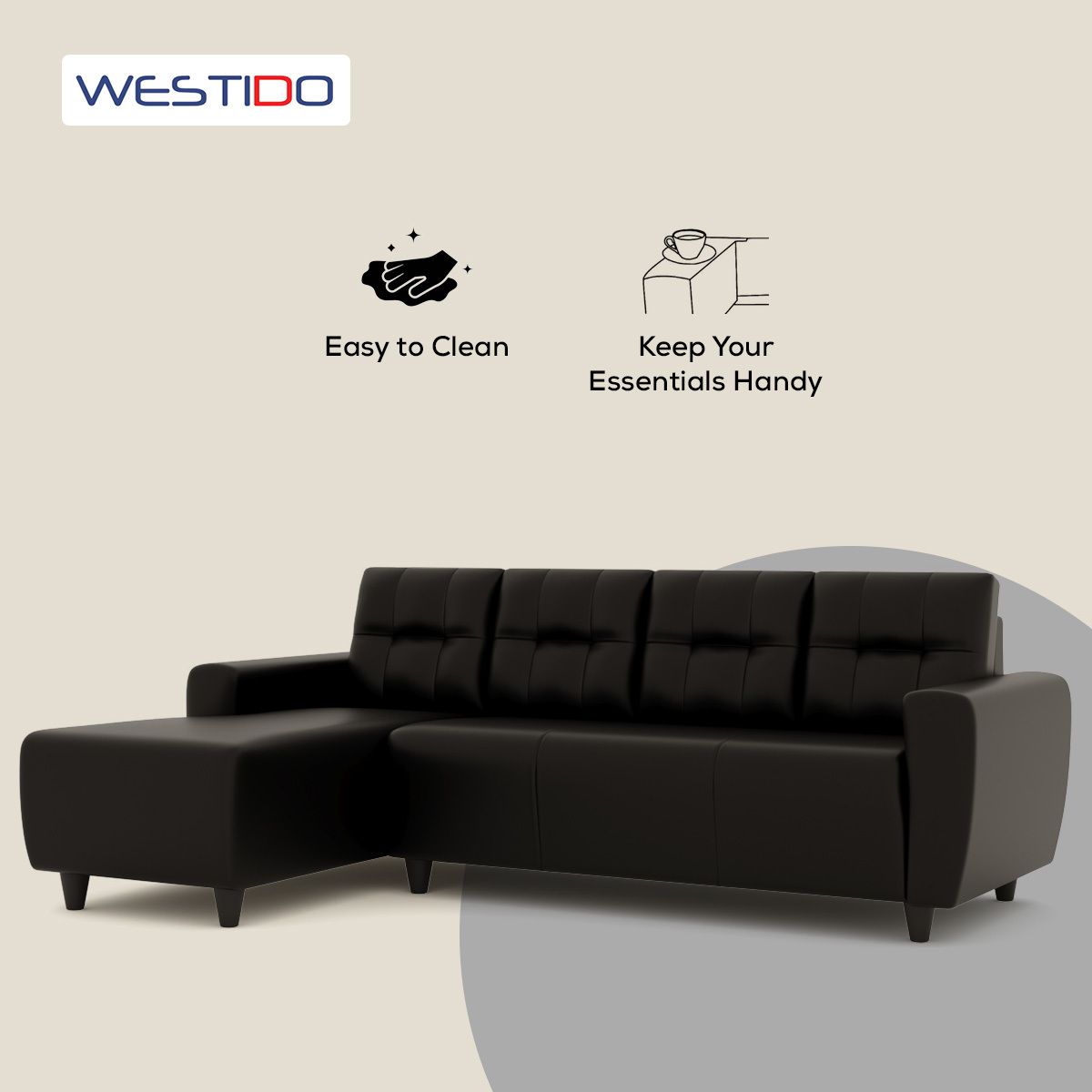 WESTIDO Cyrus Leatherette 6 Seater  Sofa (Finish Color - Black, DIY(Do-It-Yourself))
