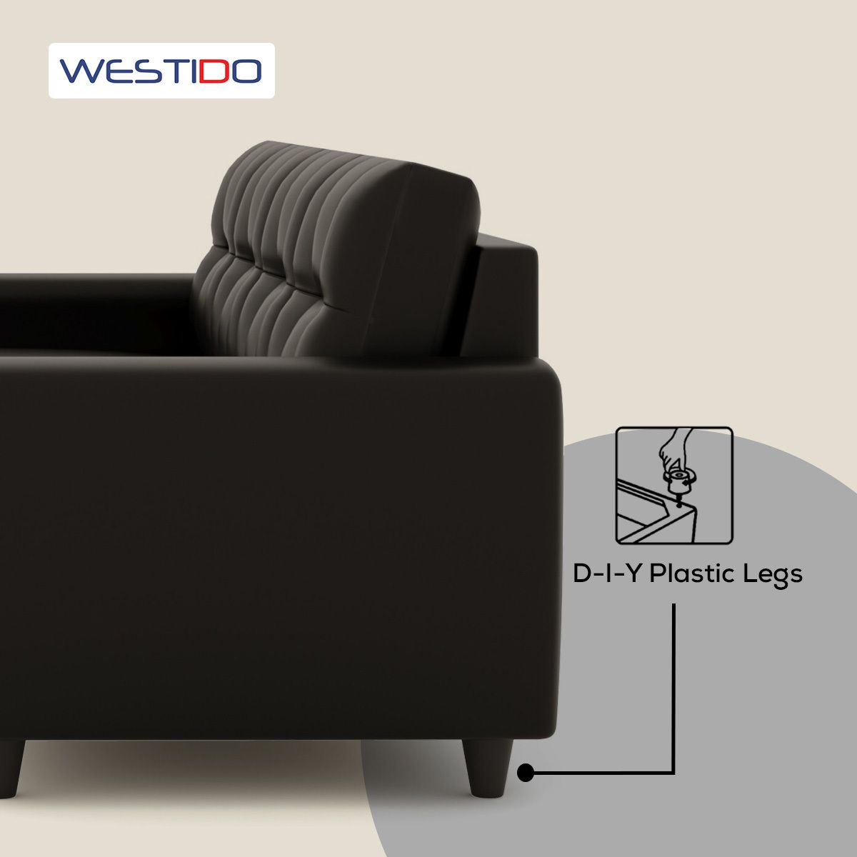 WESTIDO Cyrus Leatherette 6 Seater  Sofa (Finish Color - Black, DIY(Do-It-Yourself))