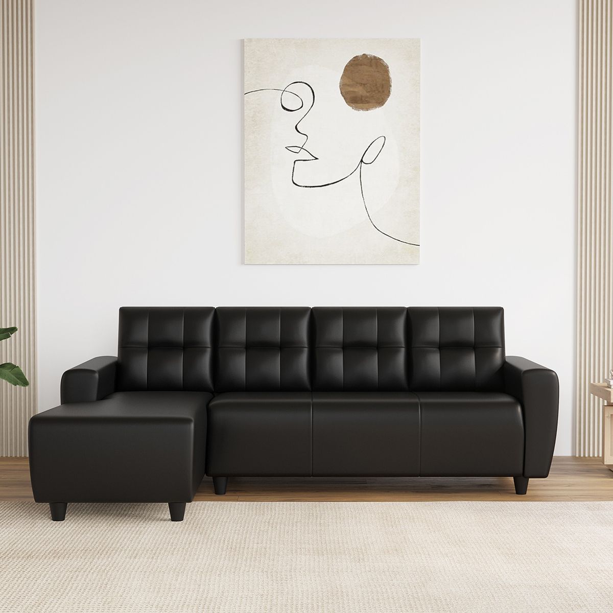 WESTIDO Cyrus Leatherette 6 Seater  Sofa (Finish Color - Black, DIY(Do-It-Yourself))