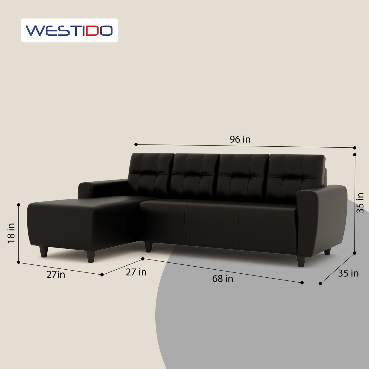 WESTIDO Cyrus Leatherette 6 Seater  Sofa (Finish Color - Black, DIY(Do-It-Yourself))