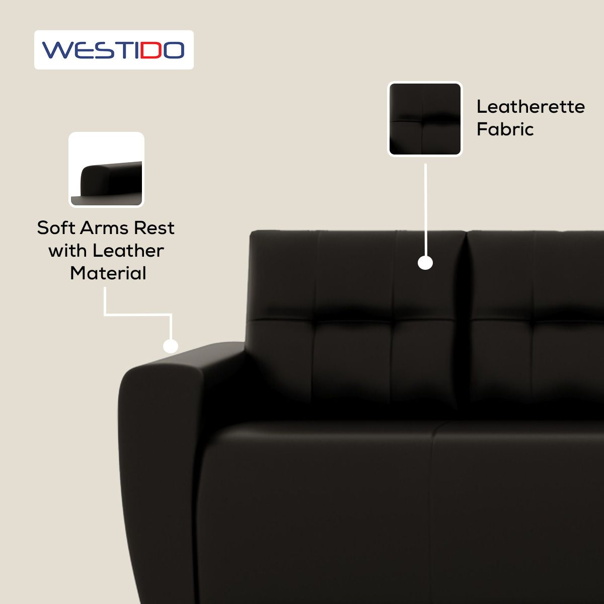 WESTIDO Cyrus Leatherette 6 Seater  Sofa (Finish Color - Black, DIY(Do-It-Yourself))