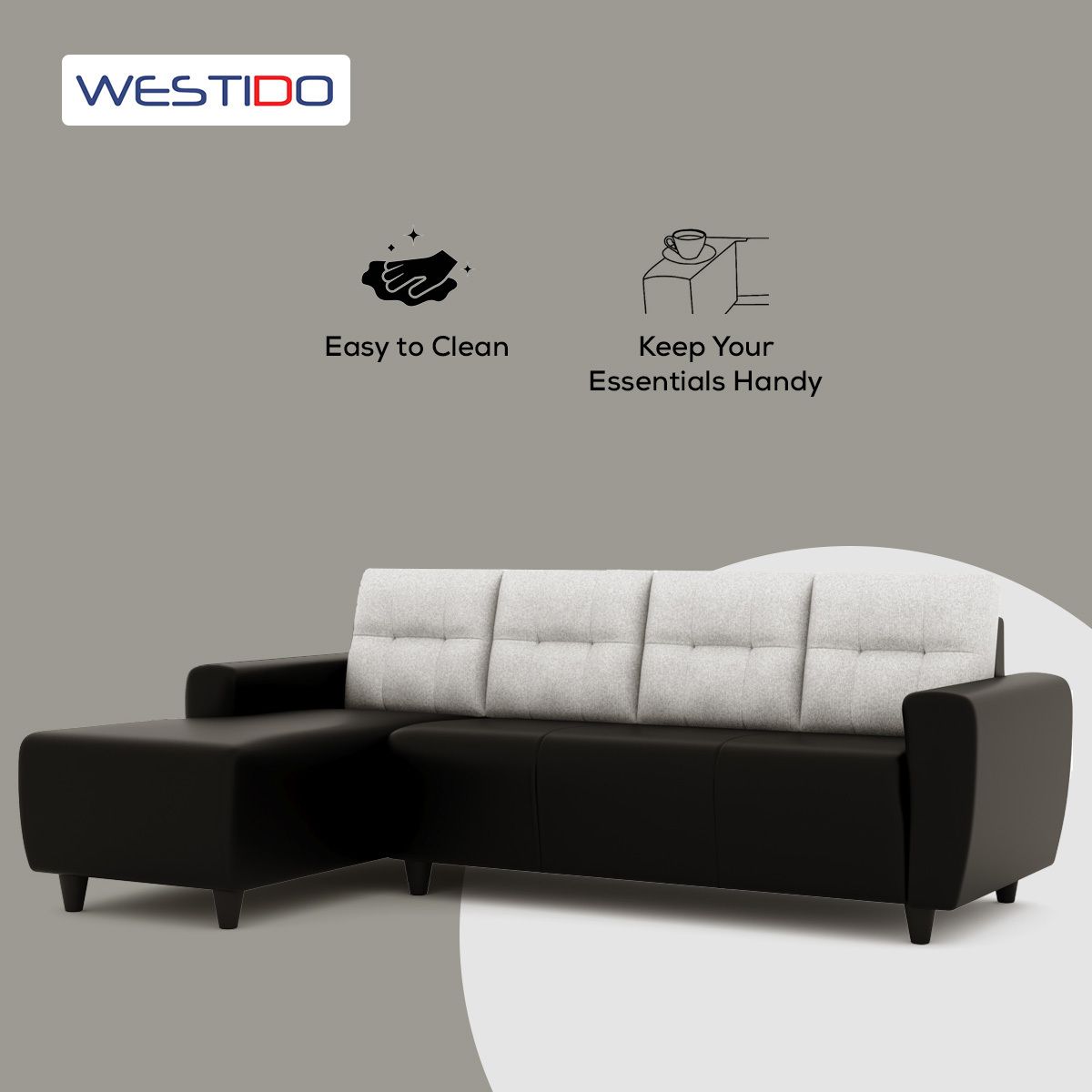WESTIDO Cysrus Leatherette 6 Seater  Sofa (Finish Color - Black Grey, DIY(Do-It-Yourself))