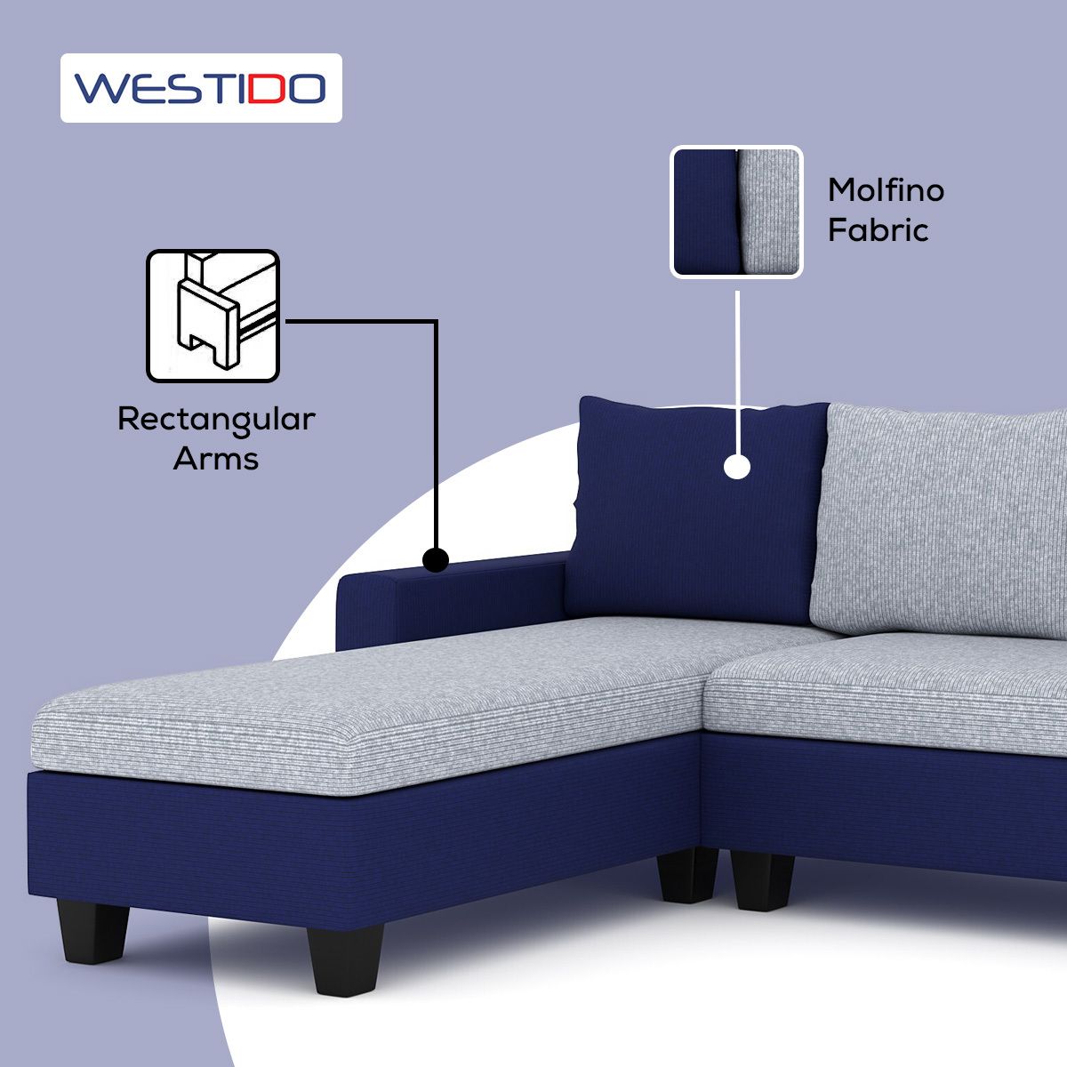 WESTIDO Fabric 5 Seater  Sofa (Finish Color - Blue Grey, DIY(Do-It-Yourself))