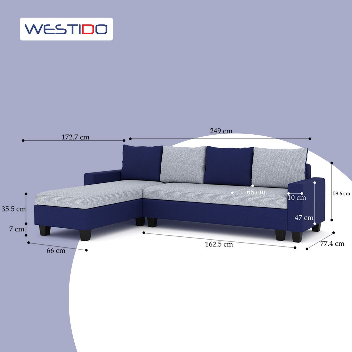 WESTIDO Fabric 5 Seater  Sofa (Finish Color - Blue Grey, DIY(Do-It-Yourself))