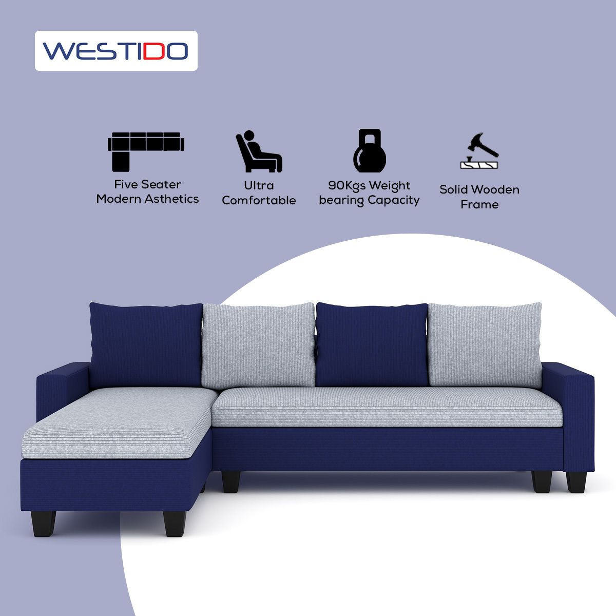 WESTIDO Fabric 5 Seater  Sofa (Finish Color - Blue Grey, DIY(Do-It-Yourself))