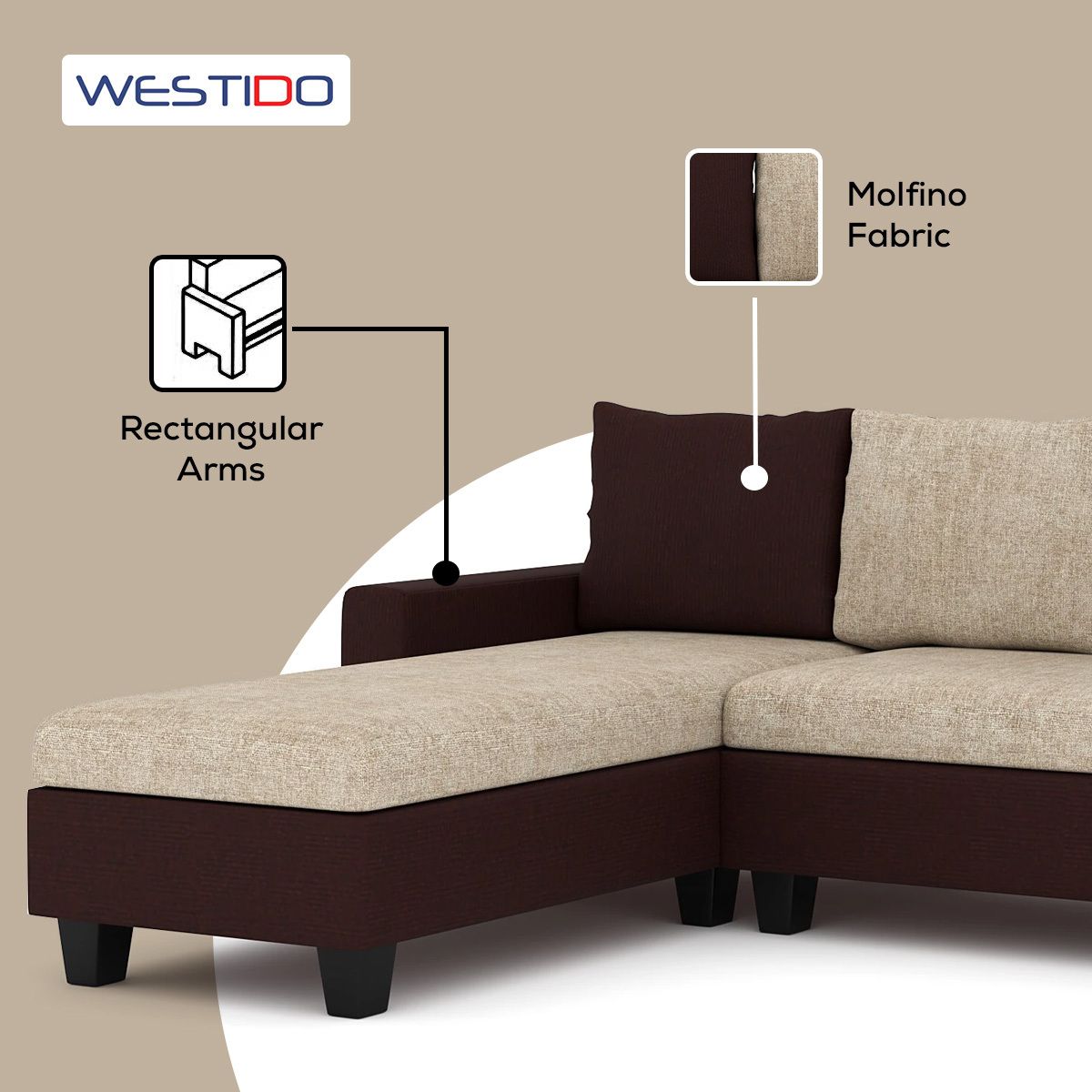 WESTIDO Fabric 5 Seater  Sofa (Finish Color - Cream Brown, DIY(Do-It-Yourself))